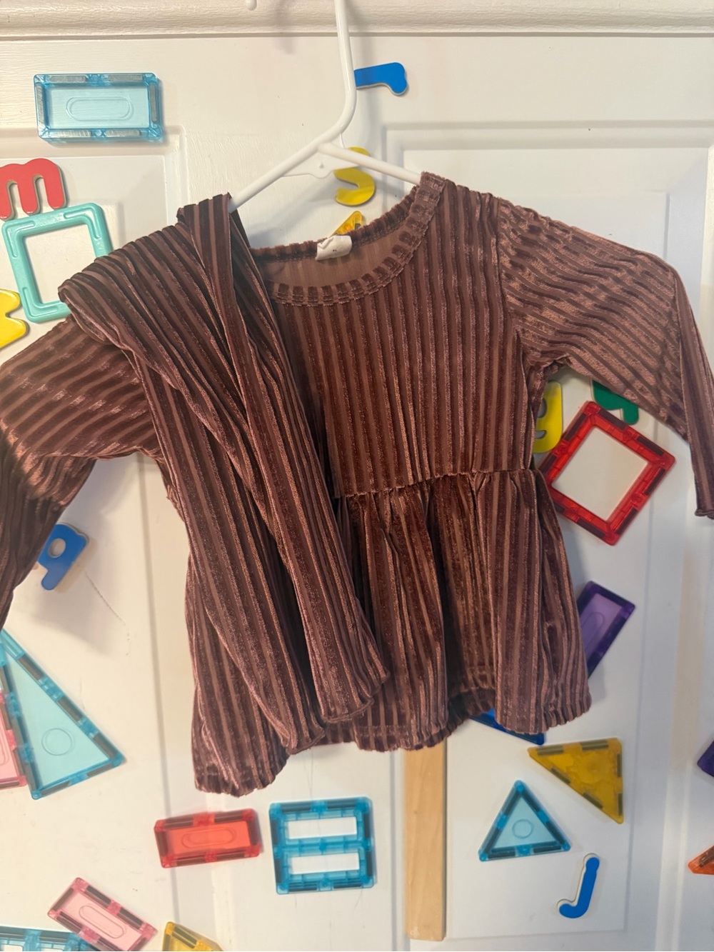 SHEIN Brown Velvet Ribbed Peplum Blouse